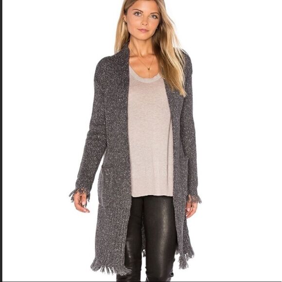 Velvet by Graham & Spencer NWT Knit Wool Blend Fringe Cardigan w Pockets & Belt - Picture 1 of 11